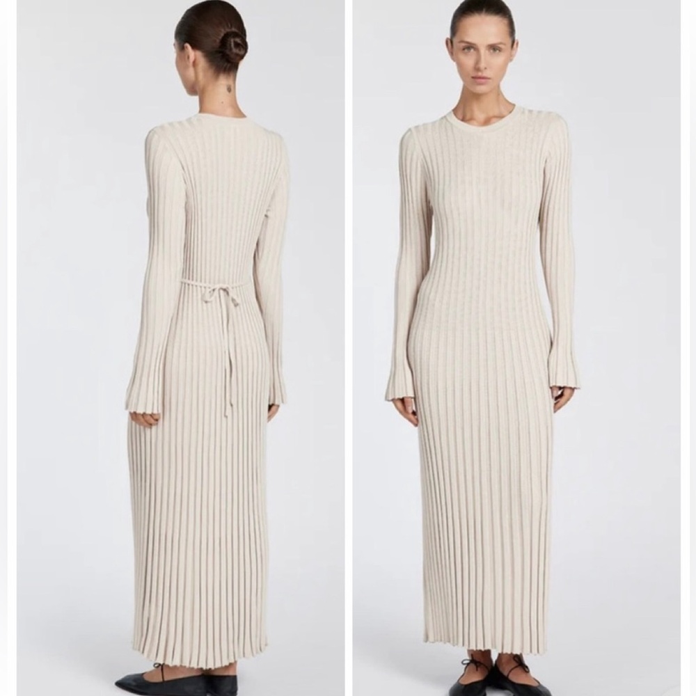 DISSH Cream Ribbed Long Sleeve Maxi Dress